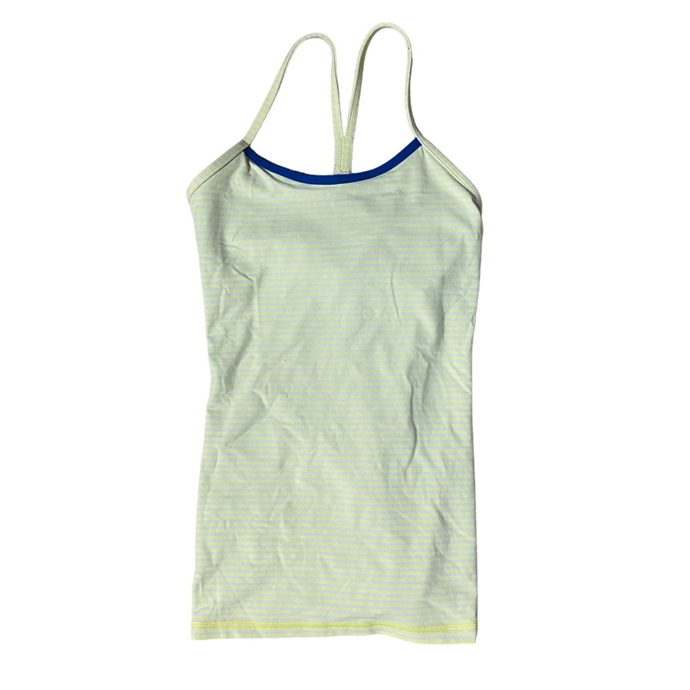Lululemon Power Y Neon Yellow White Striped Tank Womens 4